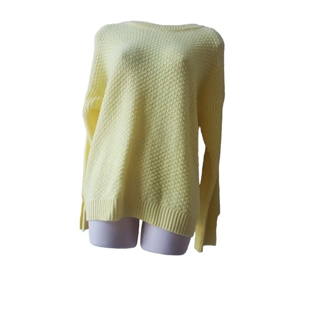 WORKSHOP REPUBLIC CLOTHING KNIT  YELLOW  SPLIT LONG SLEEVE SWEATER SIZE LARGE - Picture 2 of 7